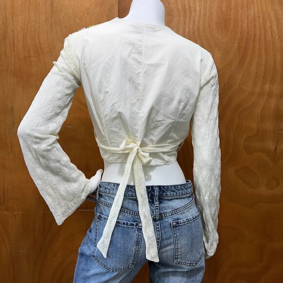 VTG Des Filles à la Vanille Paris Wrap Lace Top Blue Green Floral Sheer Y2K Boho - Picture 2 of 13